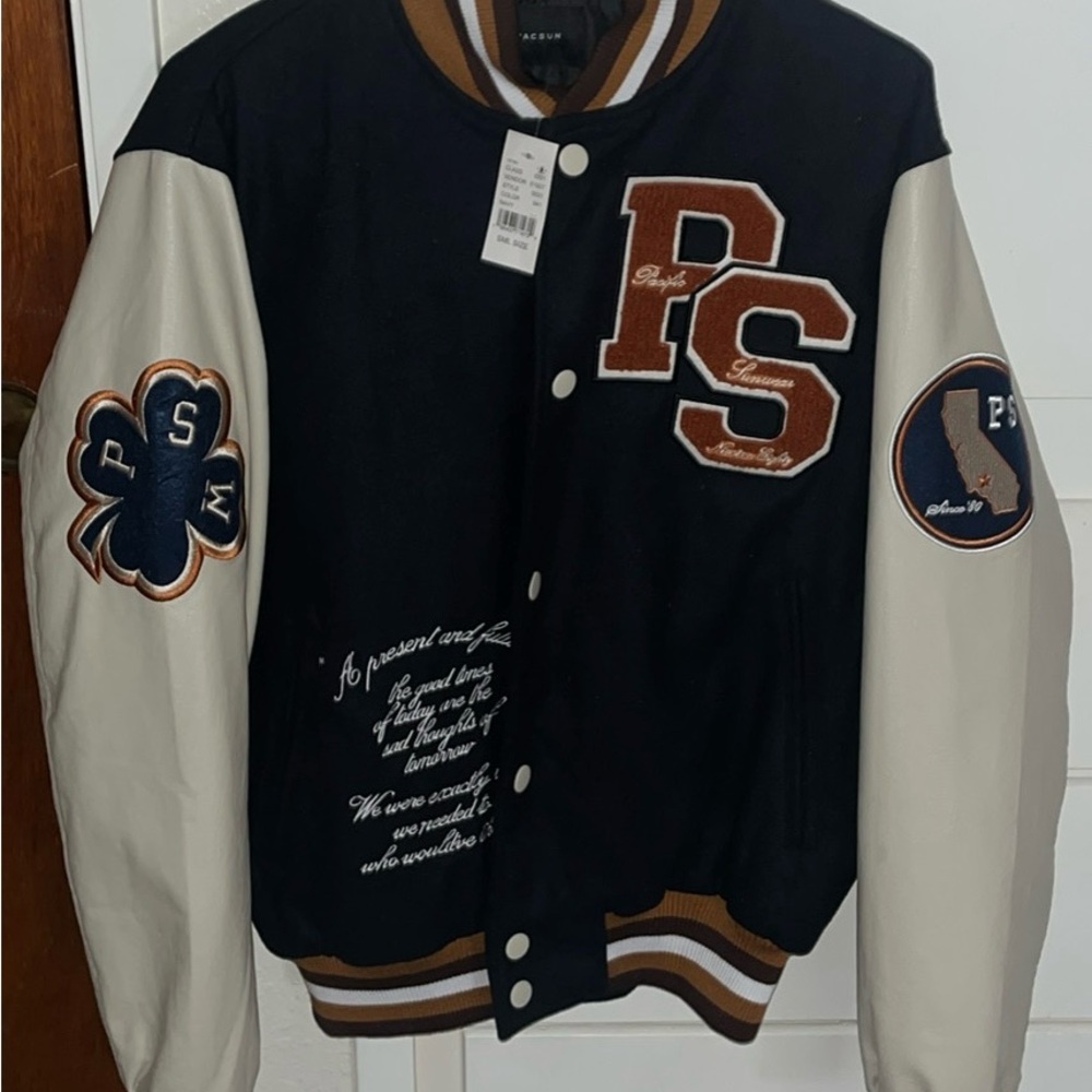 PacSun Navy Jacket with Brown, Cream & Mustard Trim